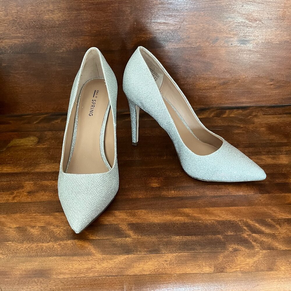 Call it Spring Women's Sparkly Silver Shimmery Party Evening Chic Heels 7.5